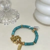 New Chinese-style turquoise flat bead bracelet, retro heavy industry gold jewelry bracelet, Chinese-style cultural and artistic small and niche jewelry in stock Specification image